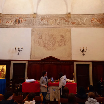 Attività didattica nella prima biblioteca monastica (attuale sala san Luca)